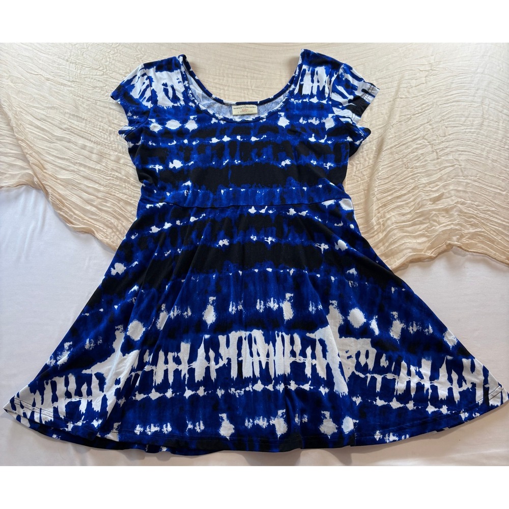 bobbie brooks Womens Blue Black Boho Hippie Tie Dye Mini Sundress Size L